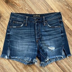 Abercrombie & Fitch High Rise Button Fly Distressed Denim Jean Shorts Sz 25